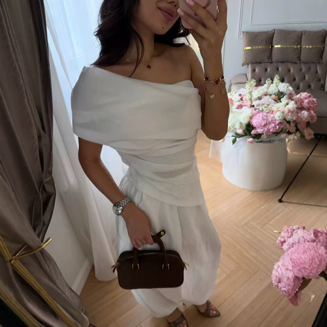 Free delivery of high-quality 2026 new summer women's clothing hot selling one shoulder top+leg tied lantern pants set