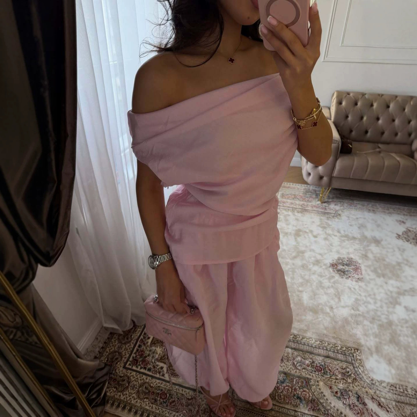 Free delivery of high-quality 2026 new summer women's clothing hot selling one shoulder top+leg tied lantern pants set