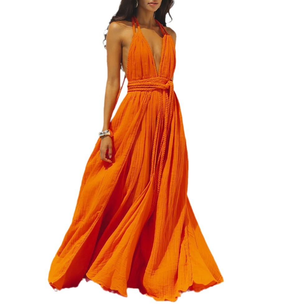 Free delivery of high-quality 2026 new summer women's hot selling cover up shirts and sexy backless strap up dresses