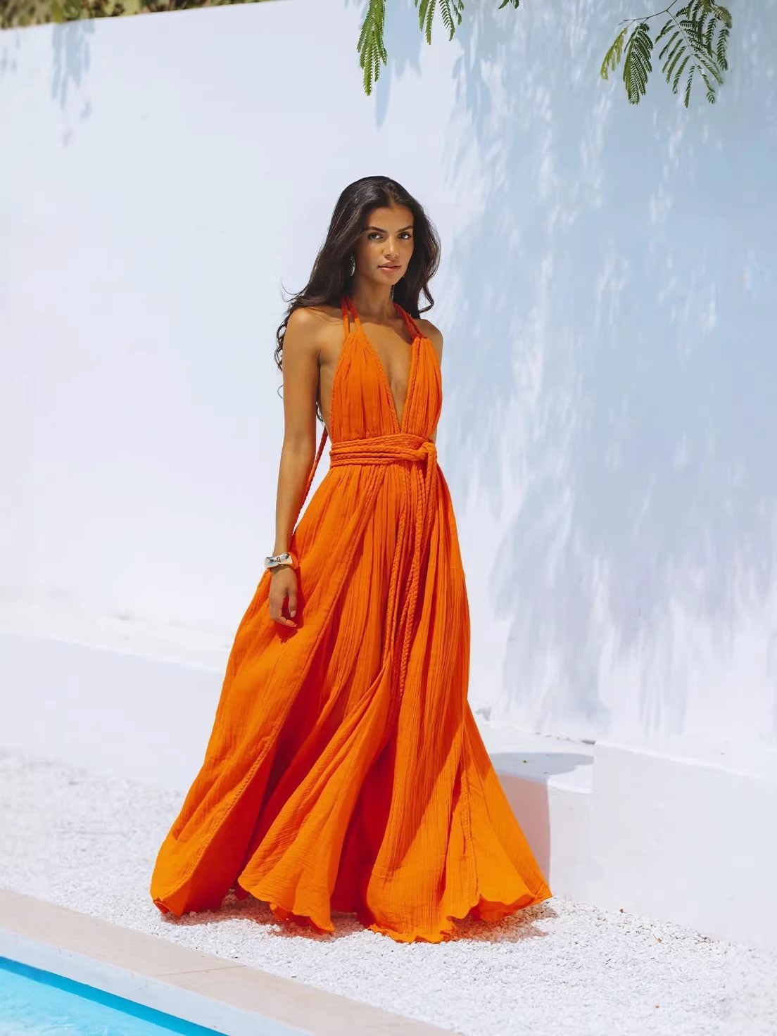Free delivery of high-quality 2026 new summer women's hot selling cover up shirts and sexy backless strap up dresses
