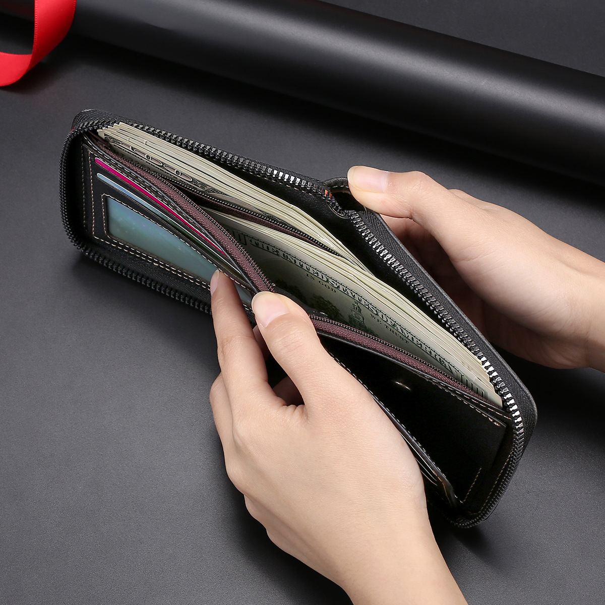 New Men's Business Fashion Leisure Multi functional Zipper Short Change Wallet Large Capacity Multi slot Wallet