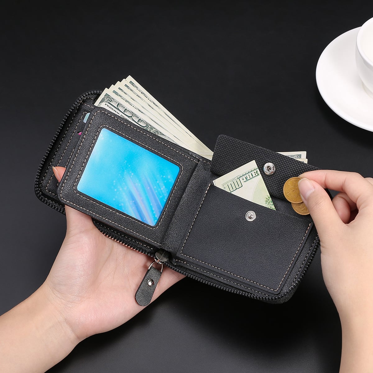 New Men's Business Fashion Multi functional Zipper Short Change Wallet Large Capacity Classic Leisure Multi slot Wallet