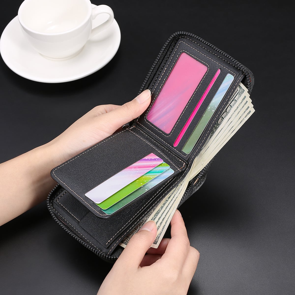 New Men's Business Fashion Multi functional Zipper Short Change Wallet Large Capacity Classic Leisure Multi slot Wallet
