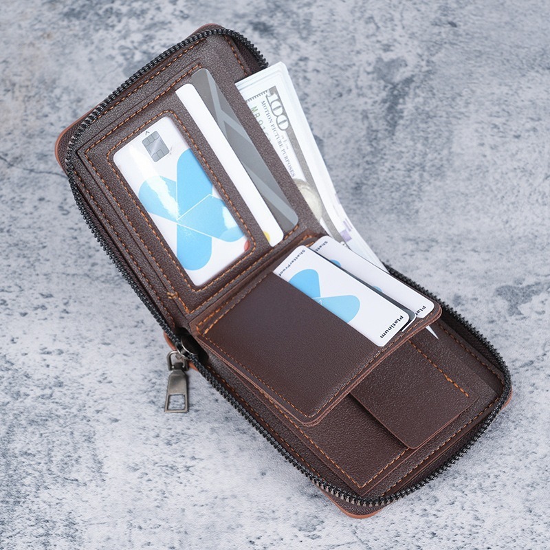 Men's wallet short style new solid color youth simple three fold wallet multifunctional student fashion zipper coin purse