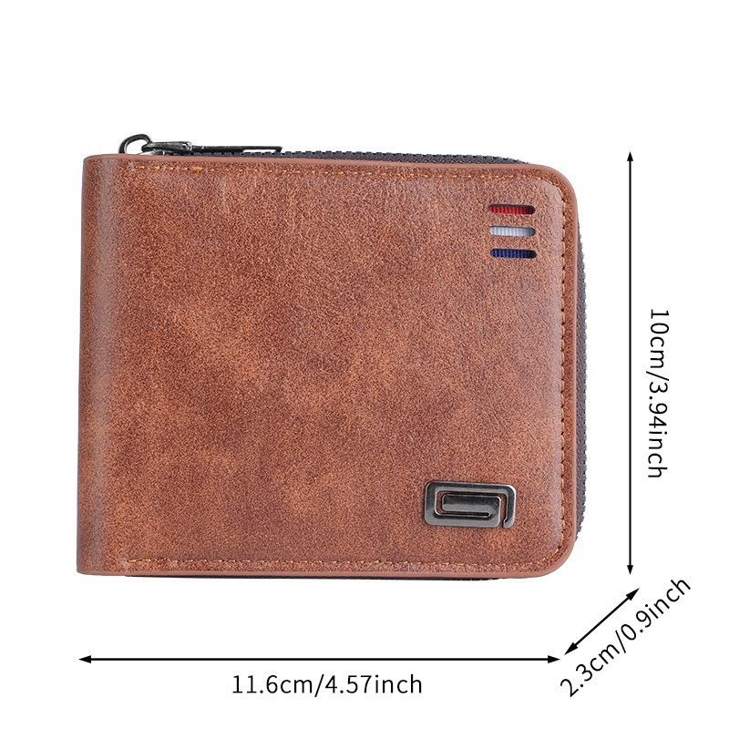 Men's wallet short style new solid color youth simple three fold wallet multifunctional student fashion zipper coin purse