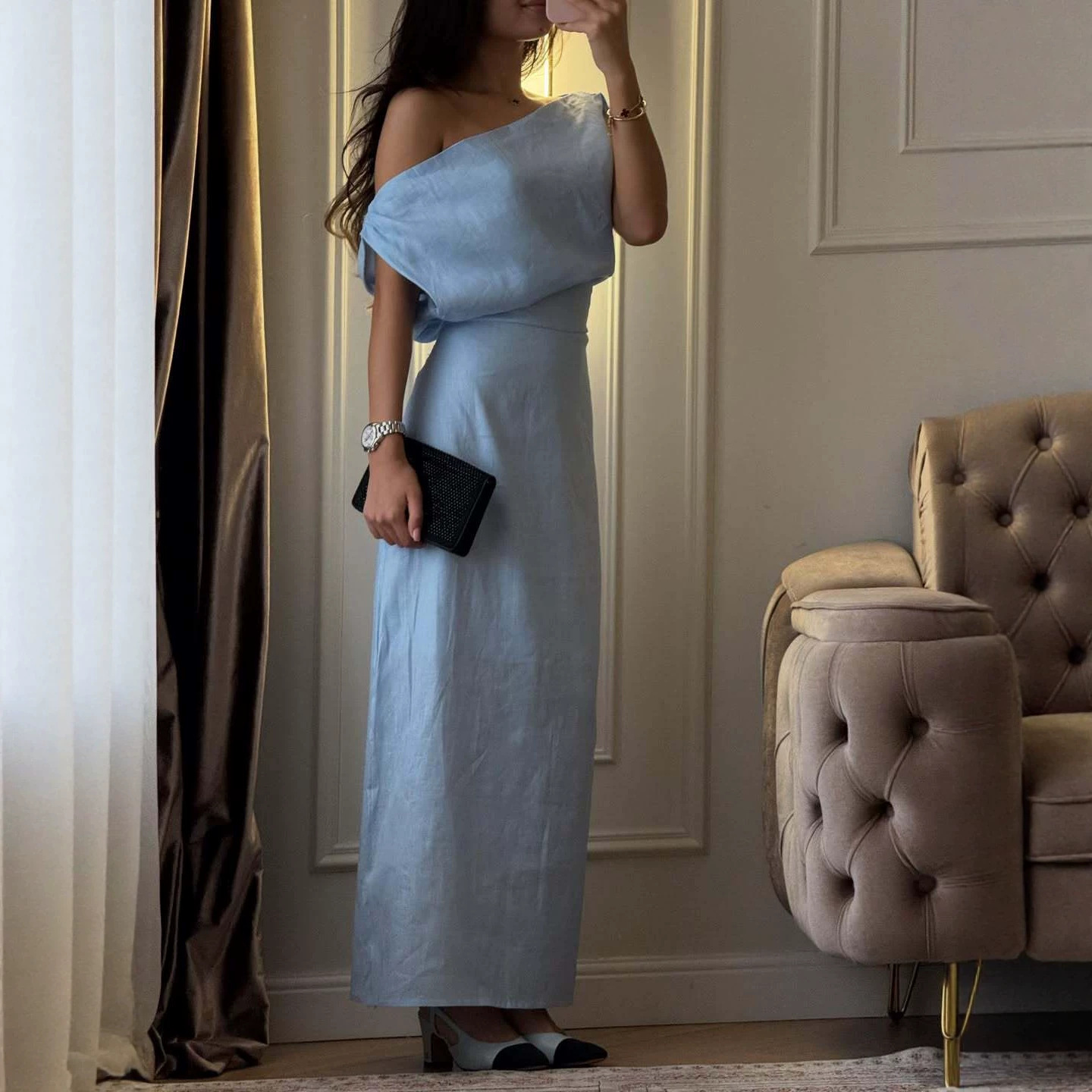 Free delivery of high-quality 2026 new summer women's clothing hot selling slanted shoulder off shoulder vacation long dress