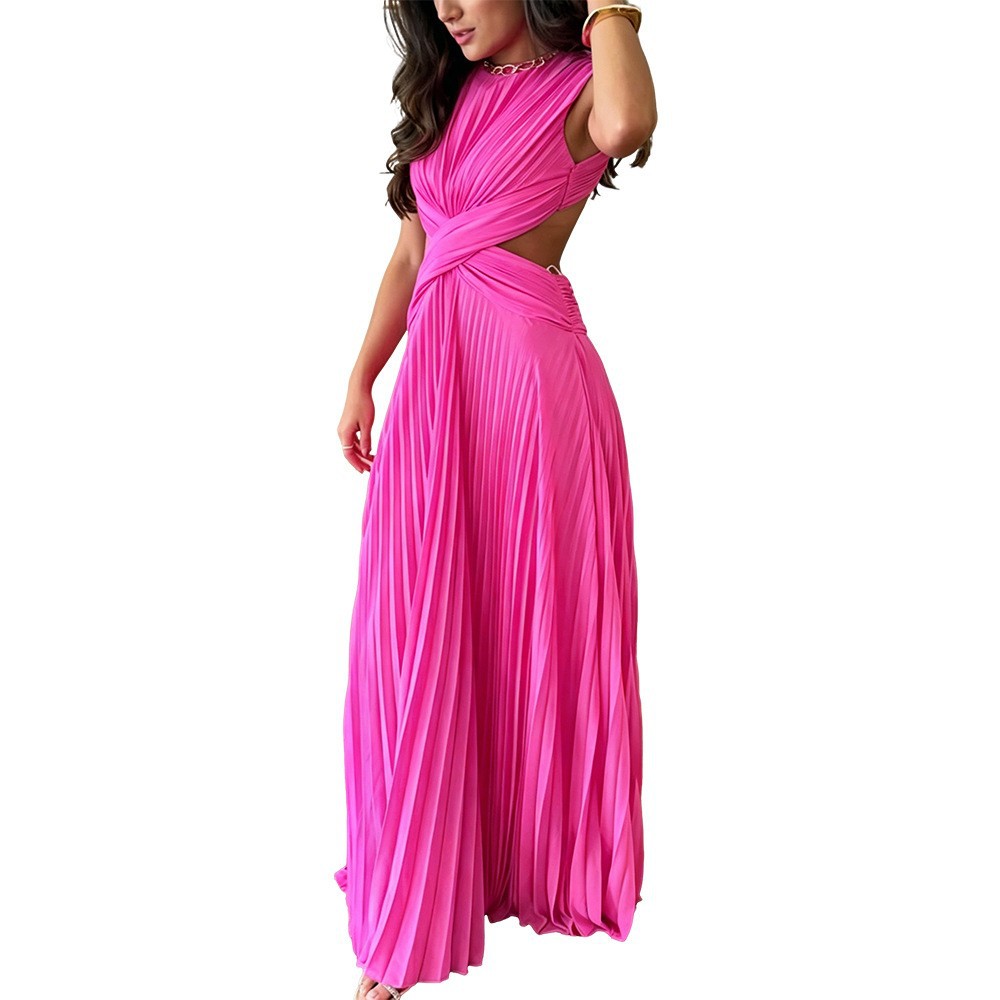 Free delivery of high-quality 2026 new summer women's clothing hot selling sleeveless round neck sexy jumpsuit long skirt