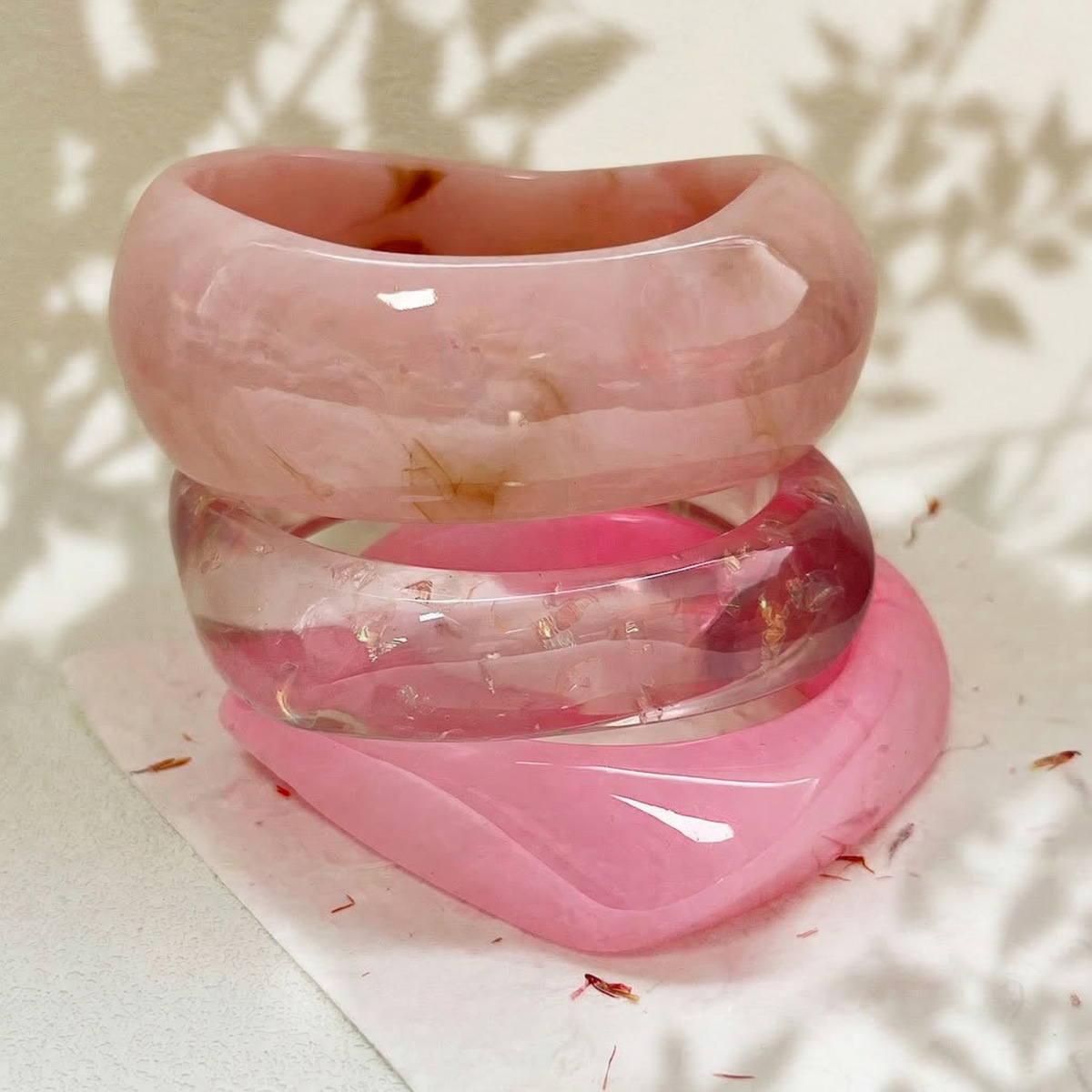 3-piece set of European and American dyed resin bracelets for women's curved irregular geometric bracelets