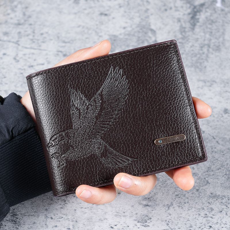 Short men's thin wallet  new high-value eagle pattern  student youth soft leather coin purse  fashionable casual card bag