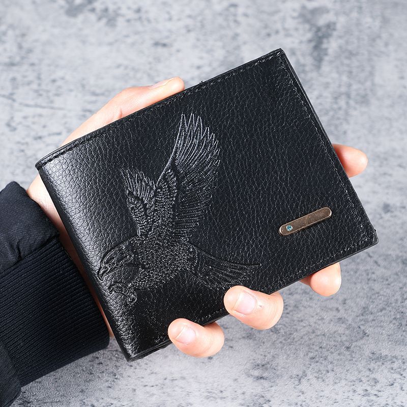 Short men's thin wallet  new high-value eagle pattern  student youth soft leather coin purse  fashionable casual card bag