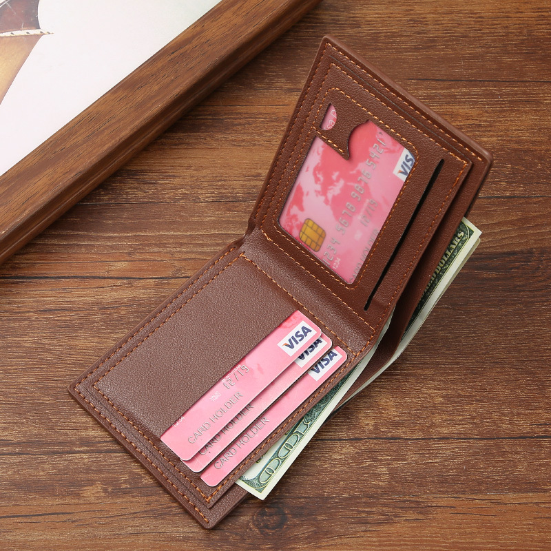 New men's wallet short wallet youth simple and fashionable multi slot plain weave horizontal and vertical embossed wallet