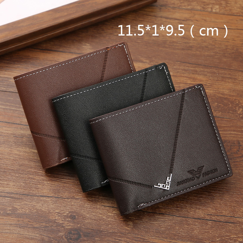 New men's wallet short wallet youth simple and fashionable multi slot plain weave horizontal and vertical embossed wallet