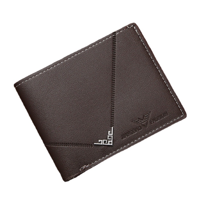 New men's wallet short wallet youth simple and fashionable multi slot plain weave horizontal and vertical embossed wallet