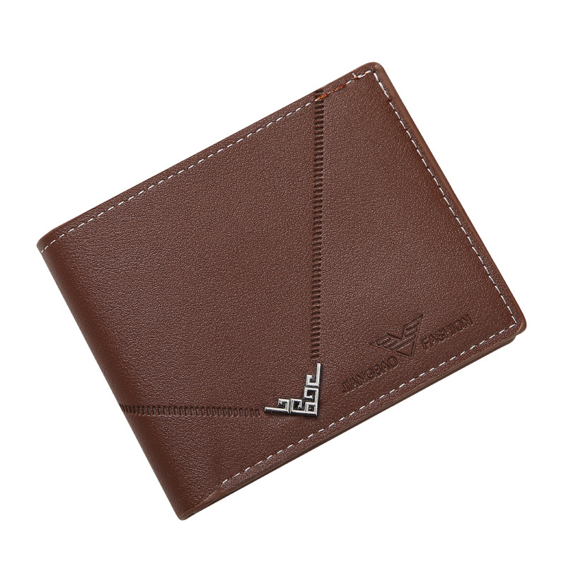 New men's wallet short wallet youth simple and fashionable multi slot plain weave horizontal and vertical embossed wallet