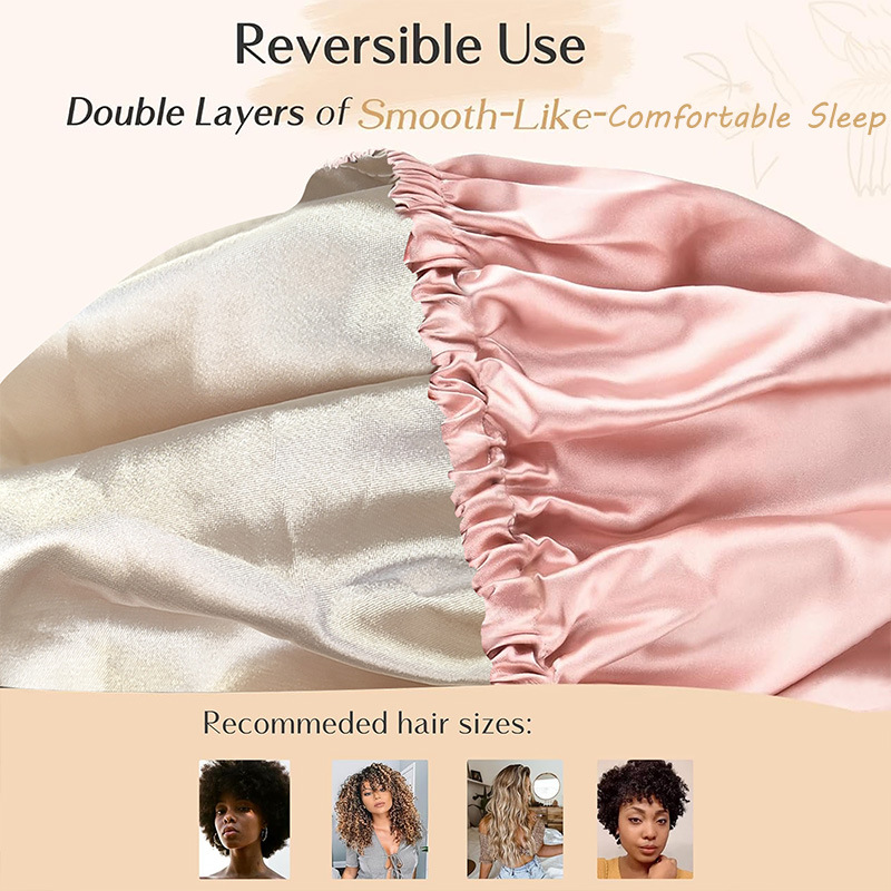 Hot Double layer Simulated Silk Adjustable Satin Dome Hair Care Cap Reusable