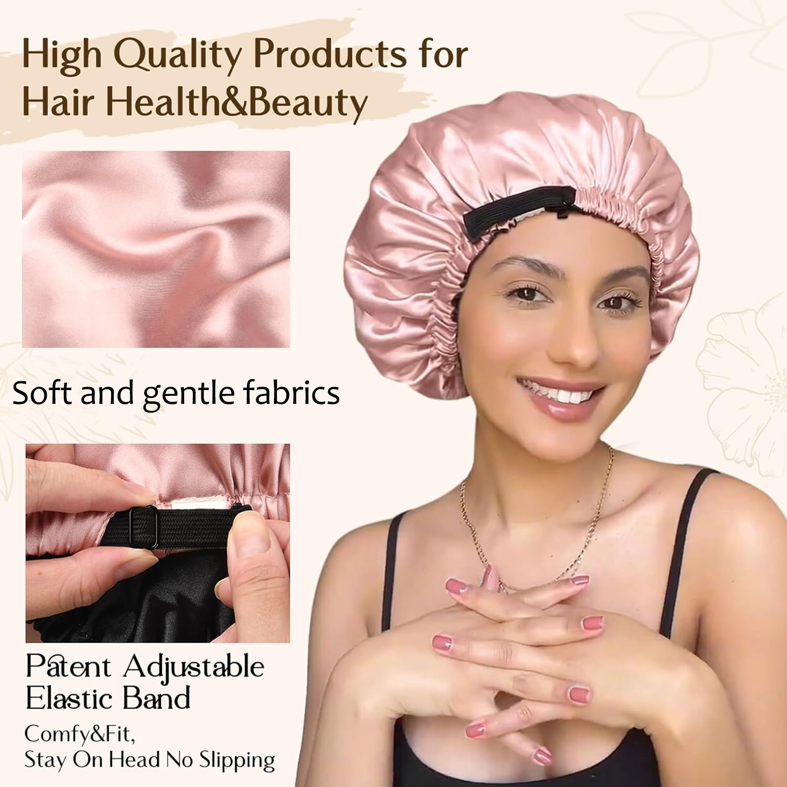 Hot Double layer Simulated Silk Adjustable Satin Dome Hair Care Cap Reusable