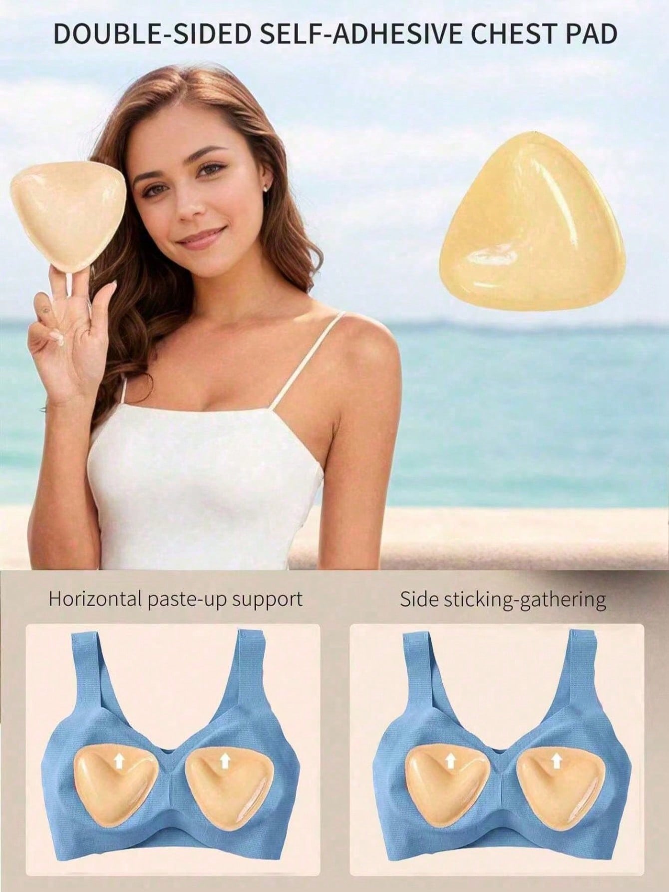 1 Pair Apricot Color Triangle Self-Adhesive Double-Sided Brush Glue Chest Pads Thickened Sponge Insert Fake Bra for Small Bust