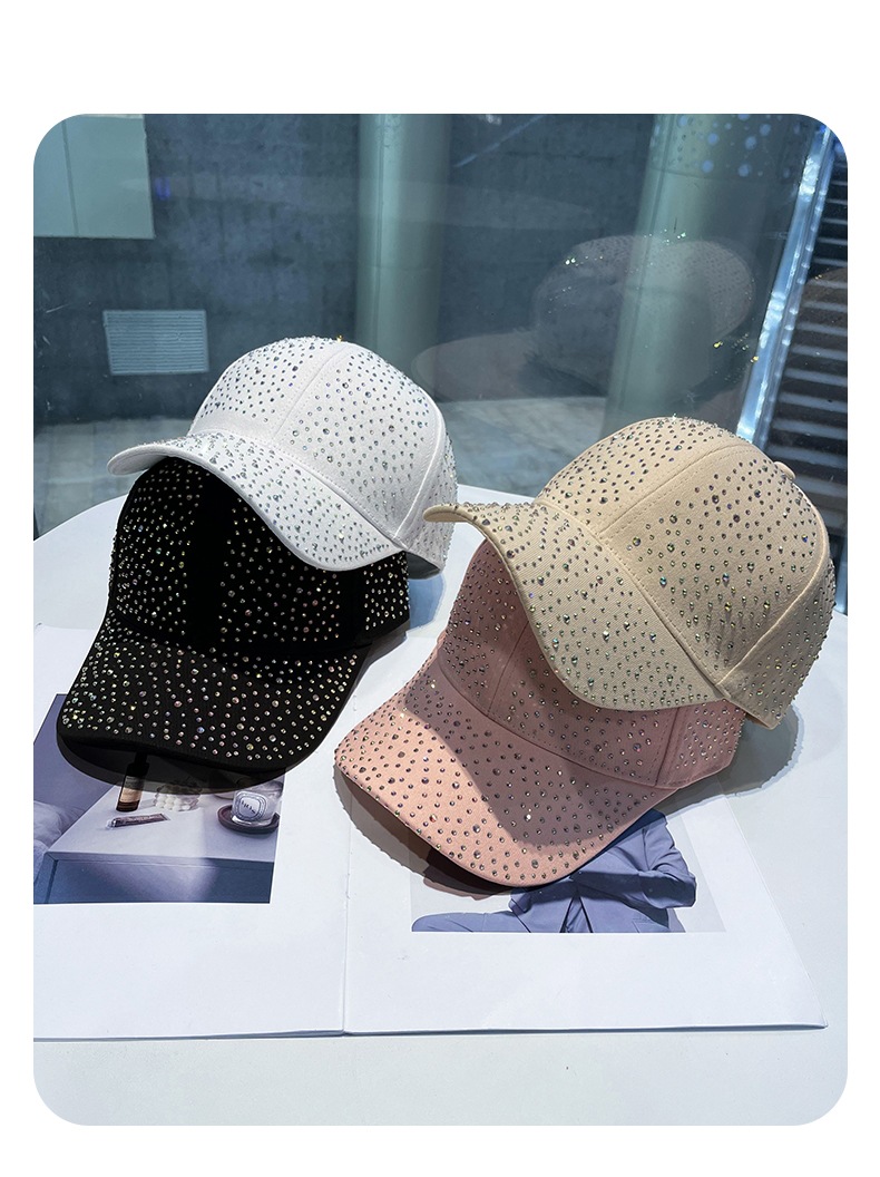Hot pressed diamond baseball cap, women's versatile new style, fashionable full diamond sunshade duckbill cap