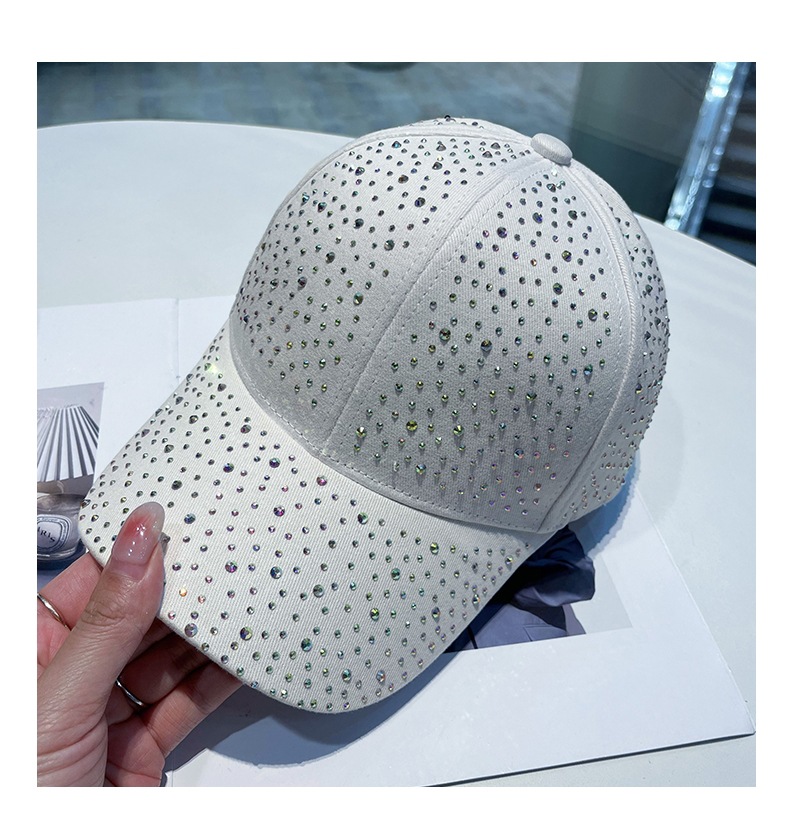 Hot pressed diamond baseball cap, women's versatile new style, fashionable full diamond sunshade duckbill cap