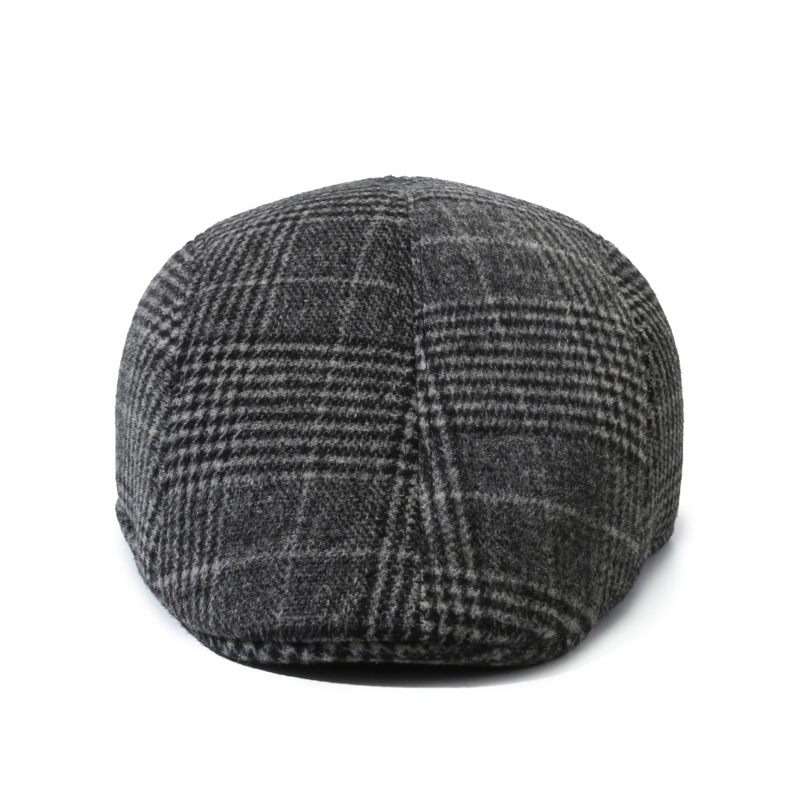 Fashionable thermal cap, duckbill cap, men's simple outdoor casual hat, retro checkered melon skin hat