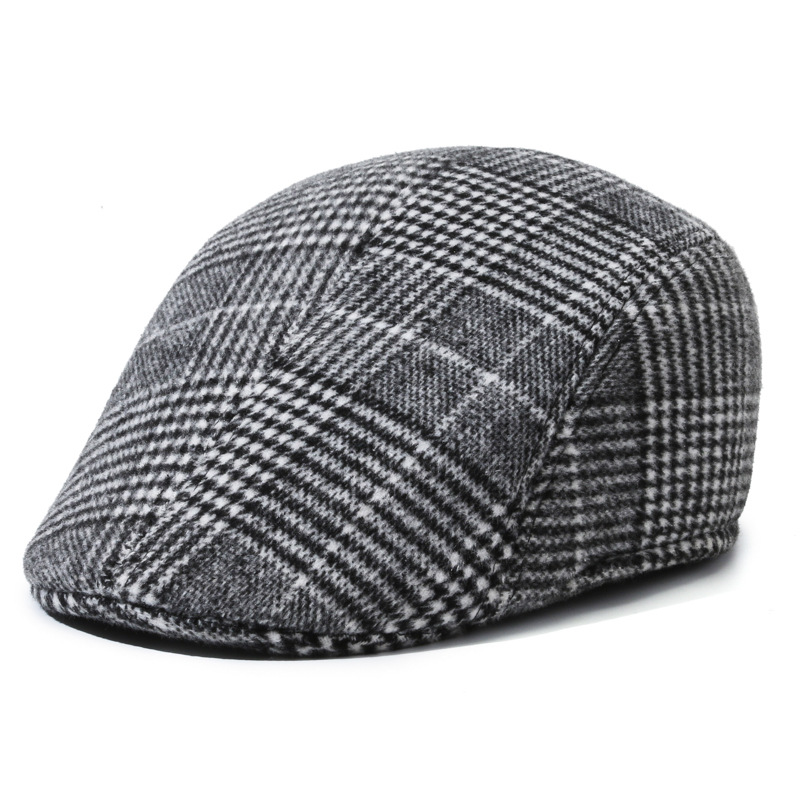 Fashionable thermal cap, duckbill cap, men's simple outdoor casual hat, retro checkered melon skin hat
