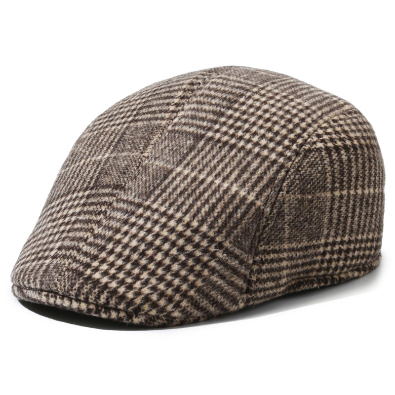 Fashionable thermal cap, duckbill cap, men's simple outdoor casual hat, retro checkered melon skin hat