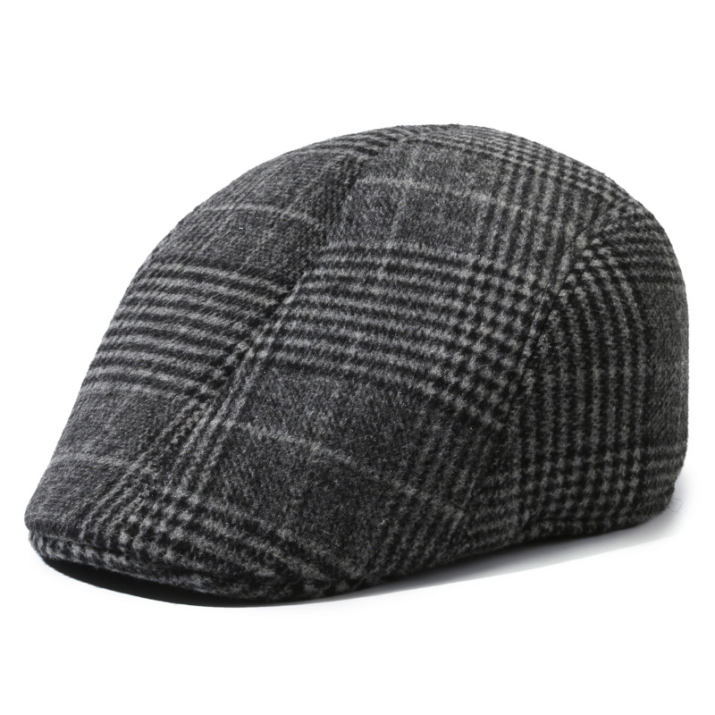 Fashionable thermal cap, duckbill cap, men's simple outdoor casual hat, retro checkered melon skin hat