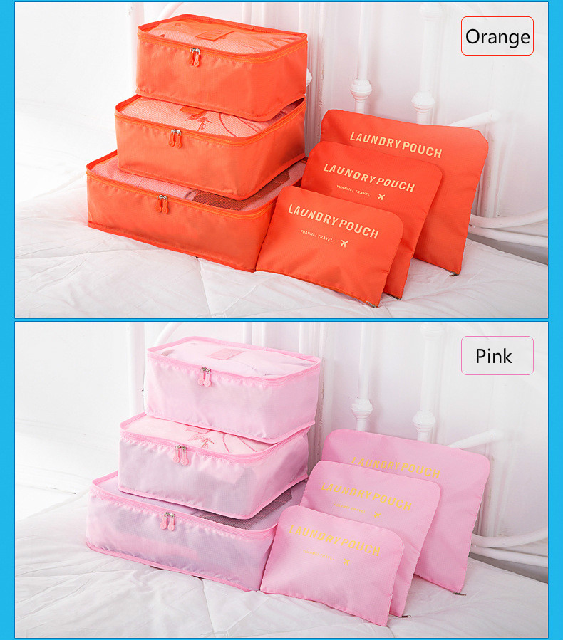 Korean version of travel package, six sets of travel bags, luggage, clothes, underwear, finishing bags, 6 sets.