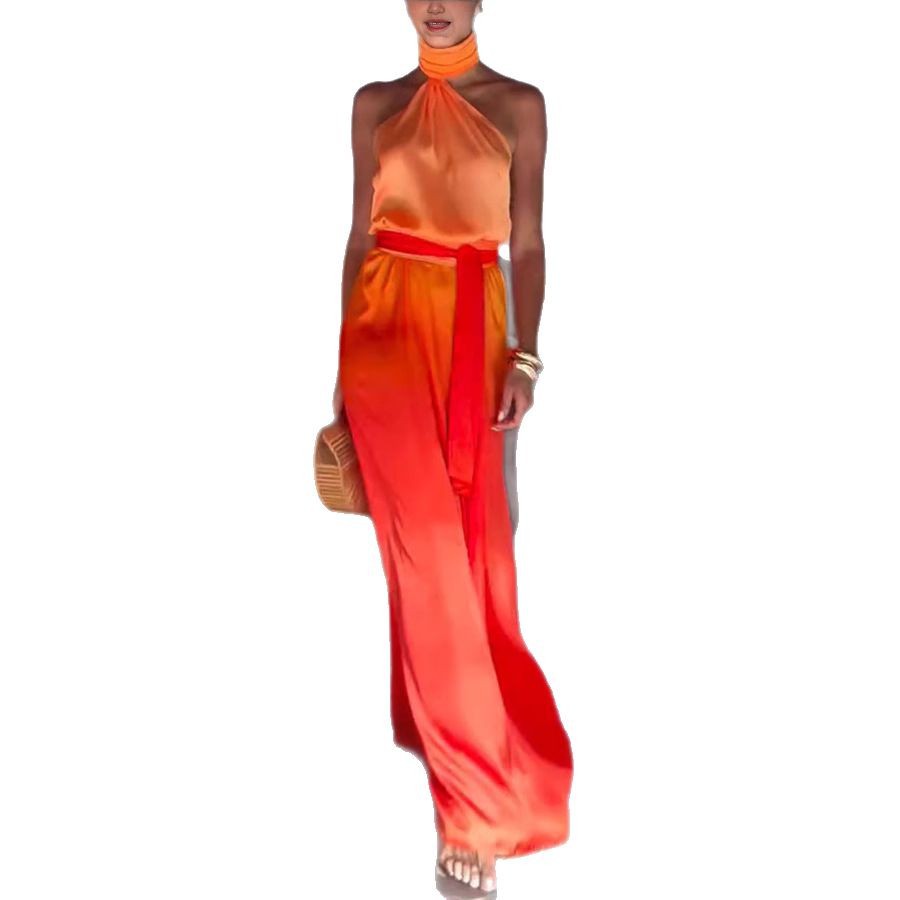 Free delivery of high-quality 2026 new summer women's clothing hot selling lace up hanging neck sleeveless sexy dress