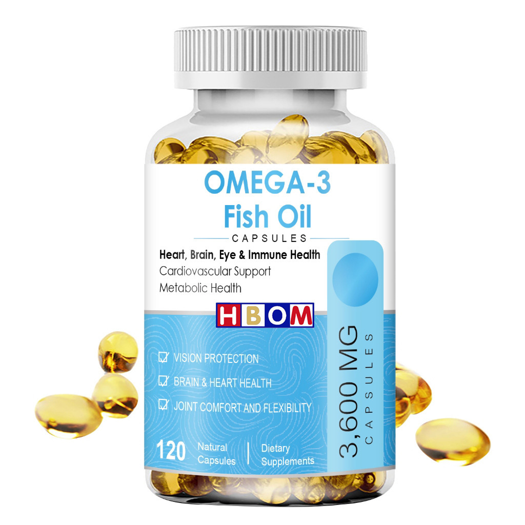 HBOM Fish Oil Omega-3 EPA DHA Deep Sea Fish Oil Beauty Tablets Capsules Effective Skin Brightening Heart Brain Care 120 Capsules