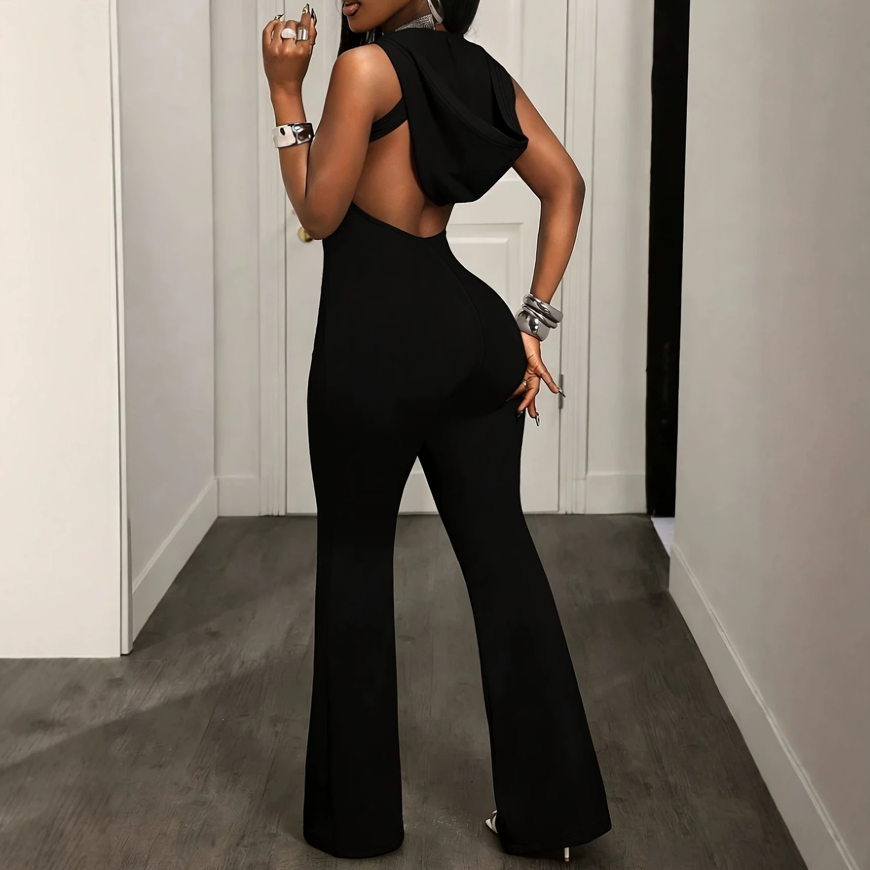Free delivery of high-quality 2026 new summer women's clothing hot selling hooded sleeveless jumpsuit backless slim fit pants