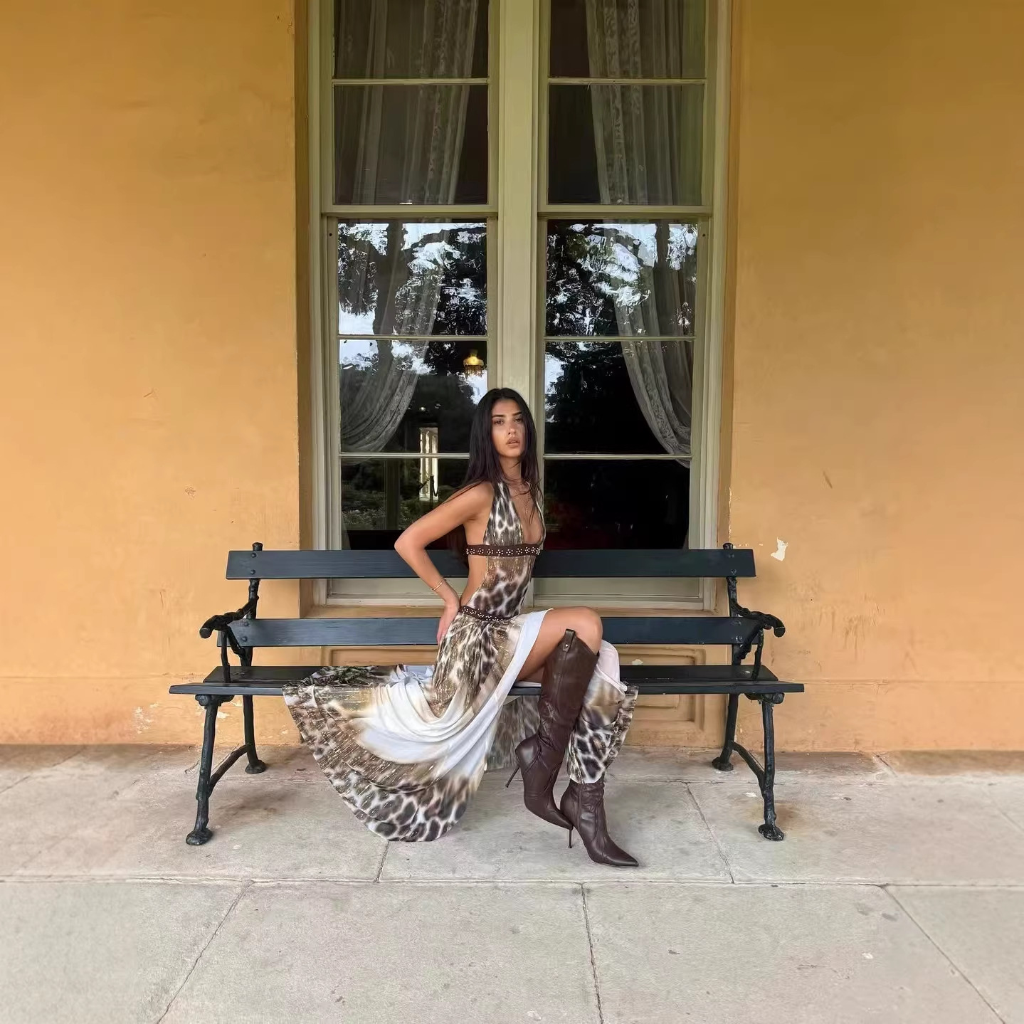 Free delivery of high-quality 2026 new summer women's clothing hot selling leopard print hanging neck backless long skirt