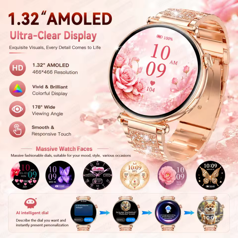 2026 New Women's Health Care Smartwatch ECG Blood Pressure Uric Acid Blood Lipids Sports IP68K Bluetooth call Fashion Smartwatc