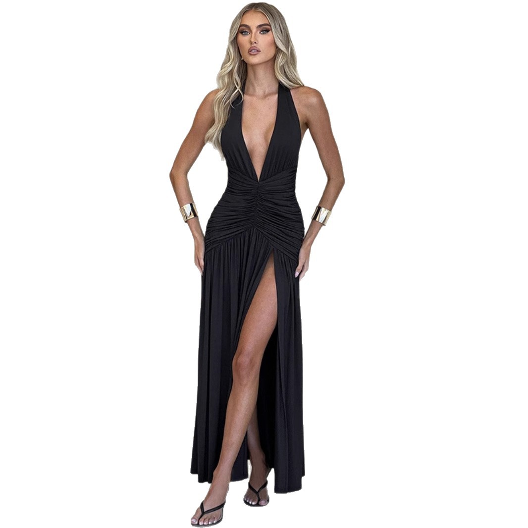 Free delivery of high-quality 2026 new summer women's clothing hot selling sexy slim fit V-neck hanging neck dress