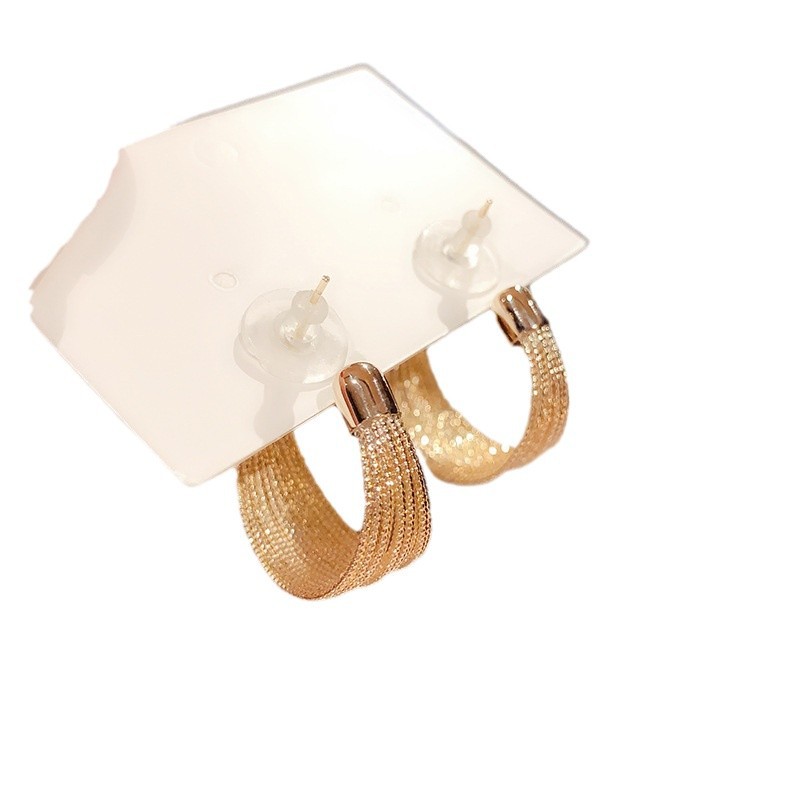 Women's S925 Silver Stud Earrings with Metallic Ring Design, Trendy and Unique, Light Luxury Style