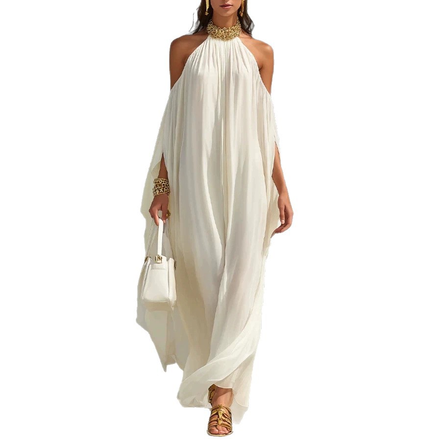 Free delivery of high-quality 2026 new summer women's clothing hot selling long dresses with neck ties and off shoulder straps