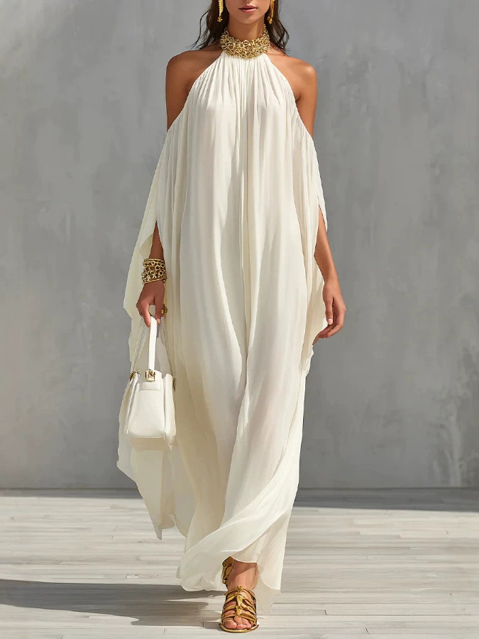 Free delivery of high-quality 2026 new summer women's clothing hot selling long dresses with neck ties and off shoulder straps