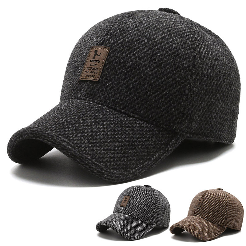 Men's hat spring and autumn men's middle-aged and elderly woolen hat outdoor ear protection baseball cap peaked cap warm cap