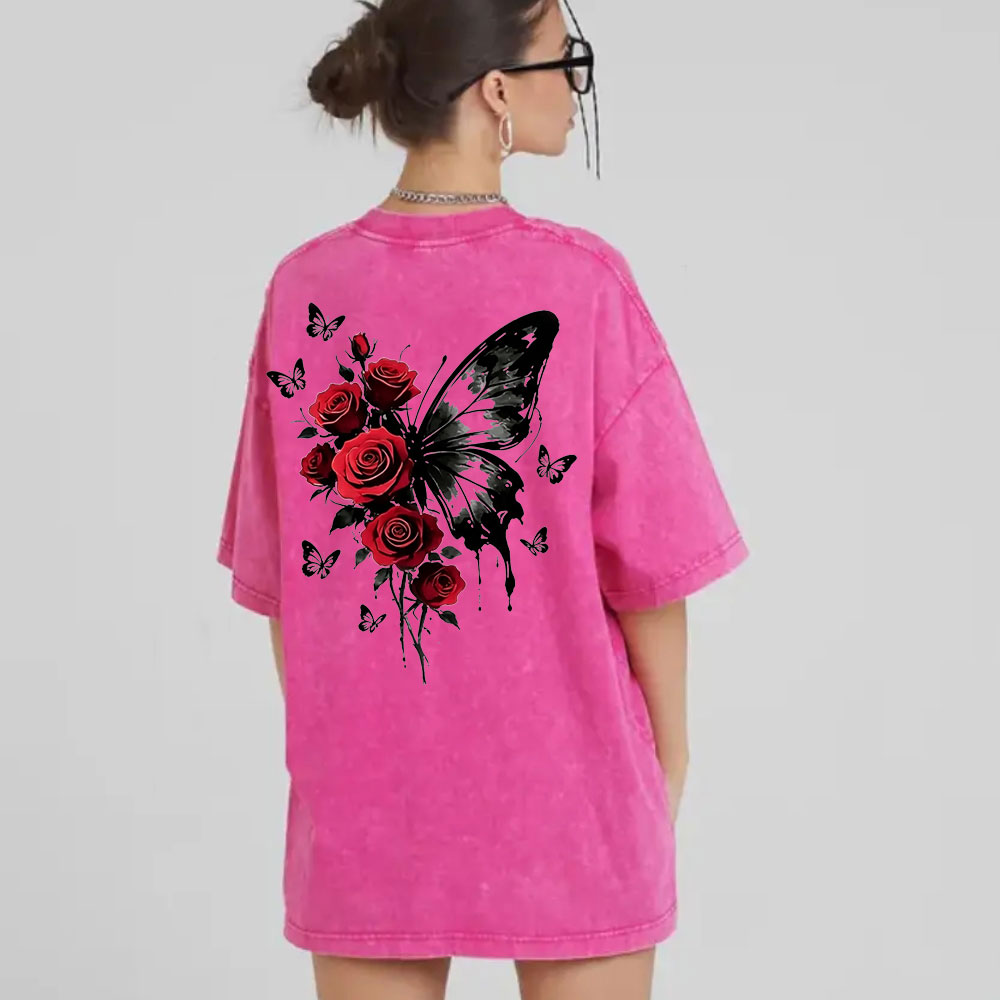 Vintage vintage loose fit oversized T-shirt with butterfly print top