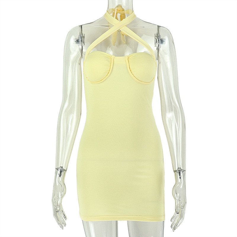 Pure Color Backless Home Wear Bodycon Dress Sleeveless Trendy New Style Short Skirt Shape Silhouette High Waist Street Style