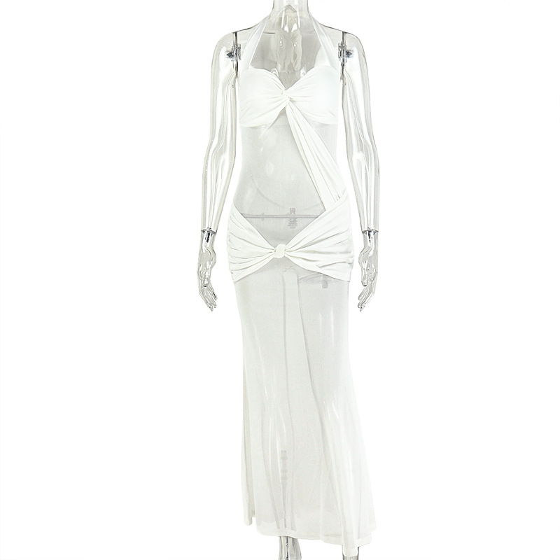 Long Mesh Sexy Wrap around Skirt Pure Color Women's Clothing Stretchable Holiday Outfit Comfortable Casual Daily Wear