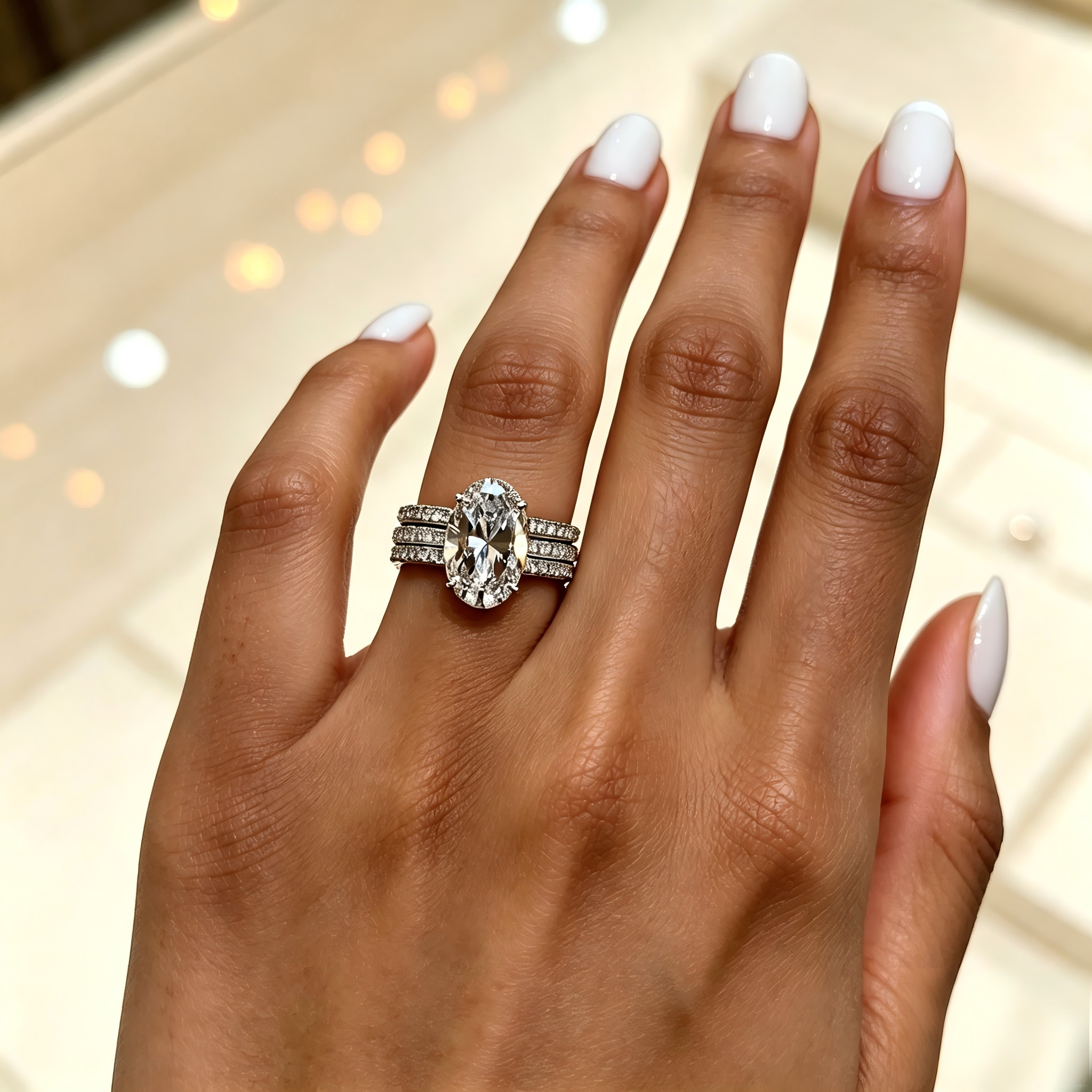 3 in 1 Engagement Proposal Wedding Women's Ring Set , Full Pavé Sparkling Oval Cubic Zirconia Solitaire, Ring box included