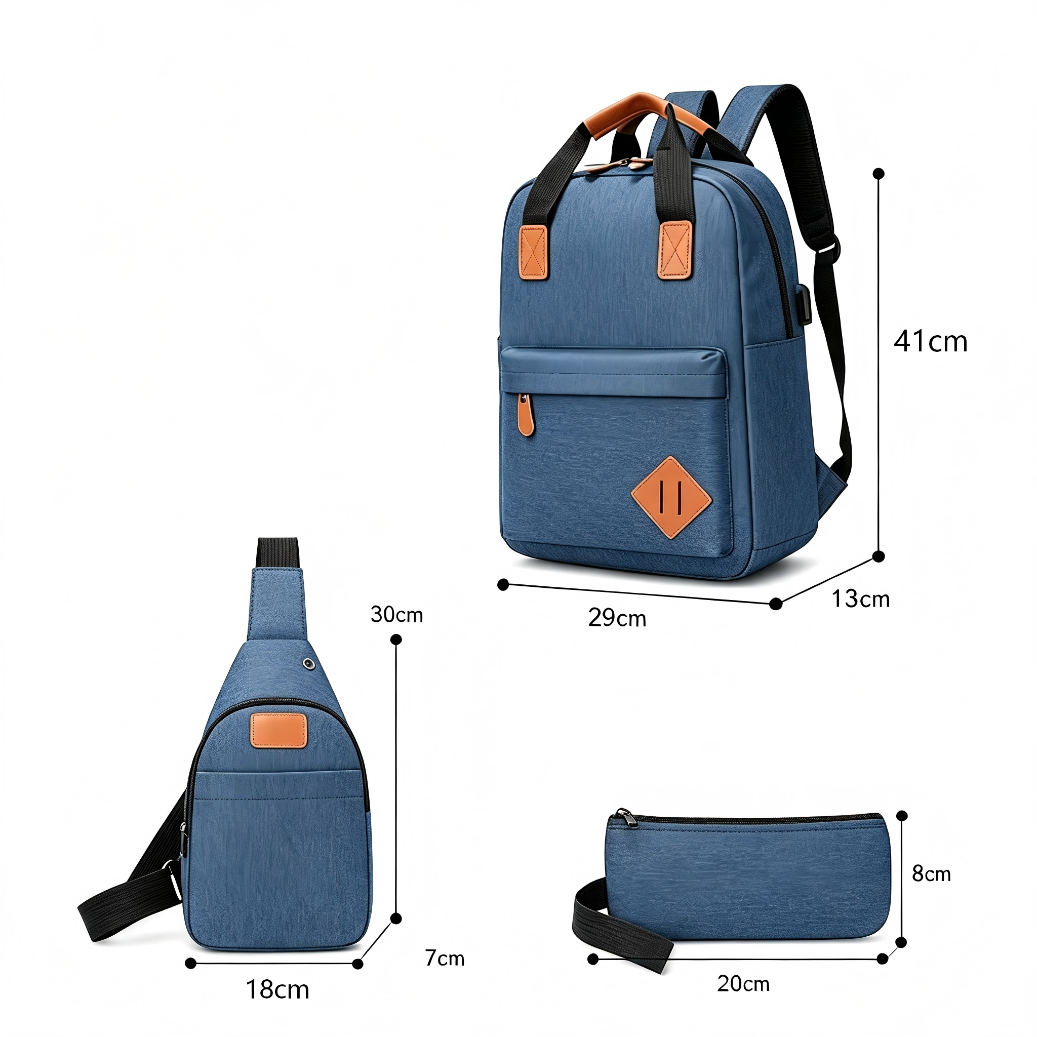 3 in 1 Anti Theft Backpack Set - Laptop Bag + Crossbody Pouch + Wallet for Students & Travel, Water Resistan
