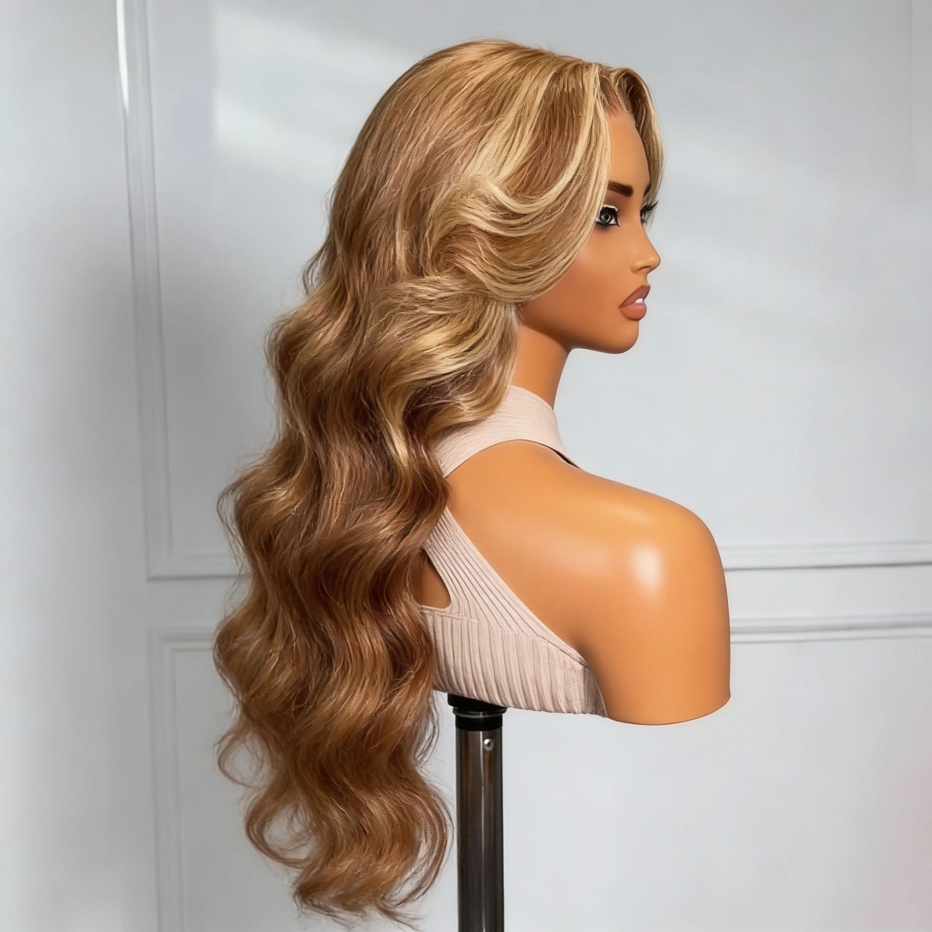 European and American wigs Women's fashion mid length curly black brown wavy long hair headband