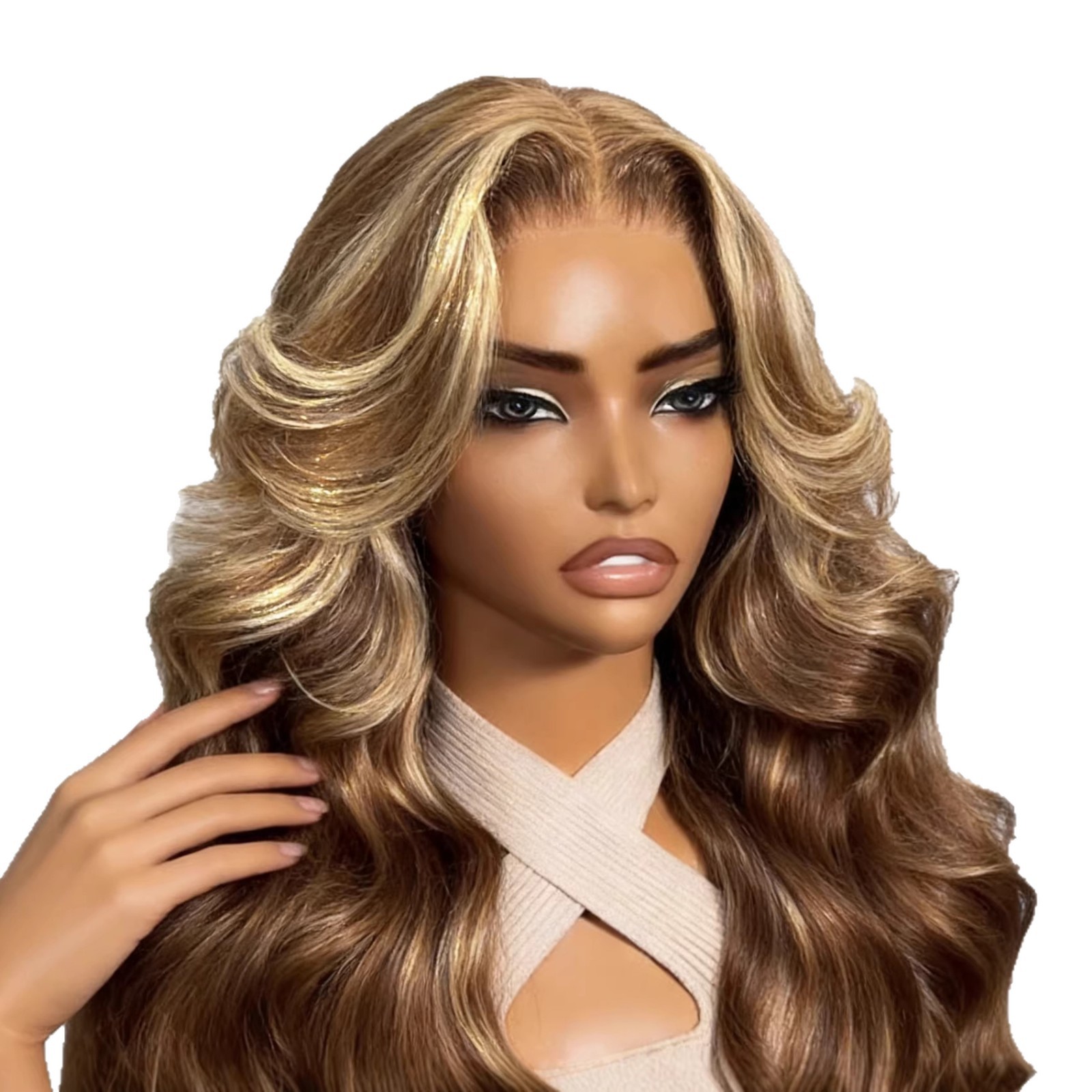 European and American wigs Women's fashion mid length curly black brown wavy long hair headband
