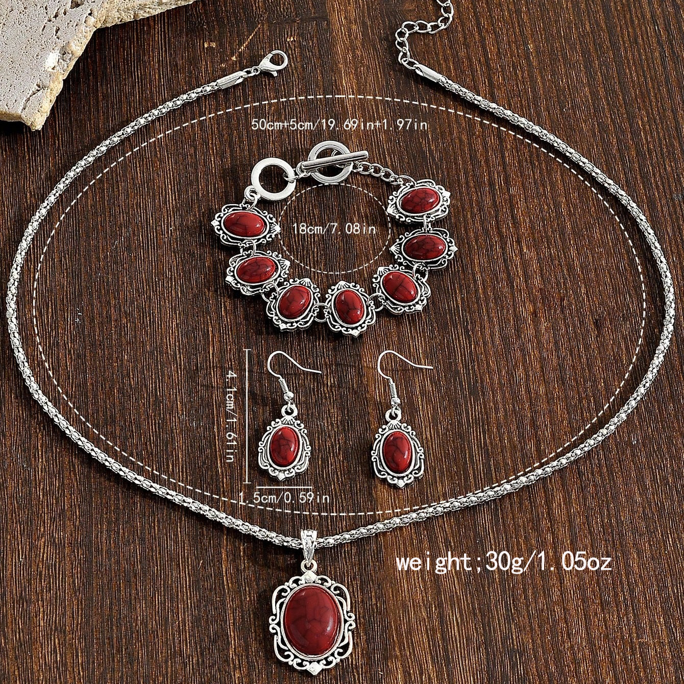 Vintage Bohemian Turquoise 3Pcs Jewelry Set – Necklace Bracelet Earrings for African Women