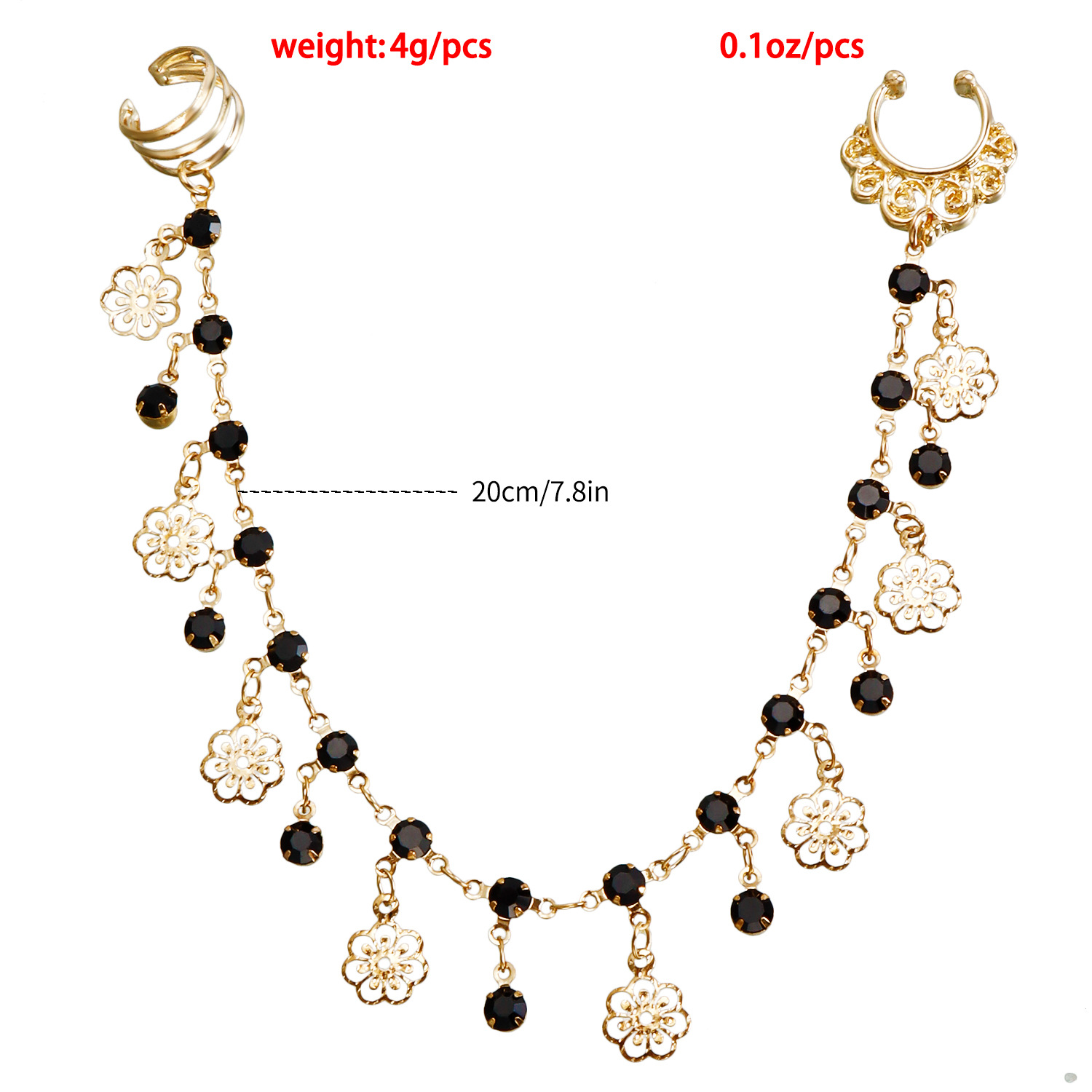 Modern Ethnic Black Imitation Crystal Tassel Nose Earring – All-in-One Seamless Fit, Bold Yet Delicate Statemen