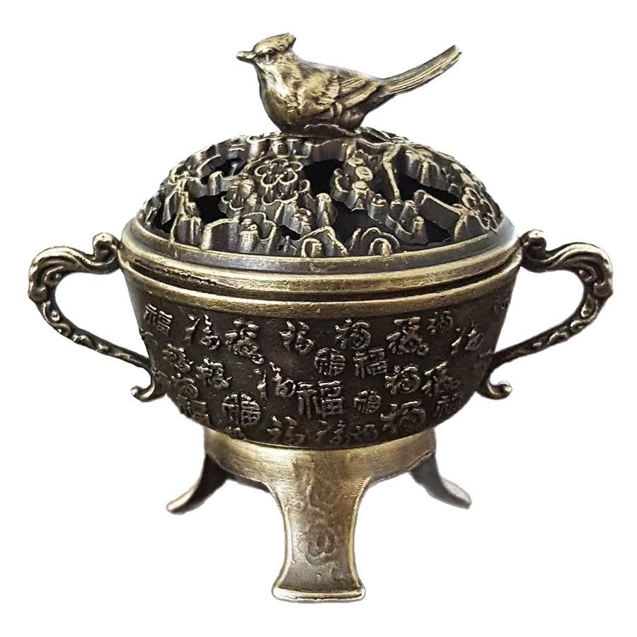 Elegant Three-Legged Tripod Incense Burner – Artisanal Alloy Aromatherapy Diffuser with Blessing Motif