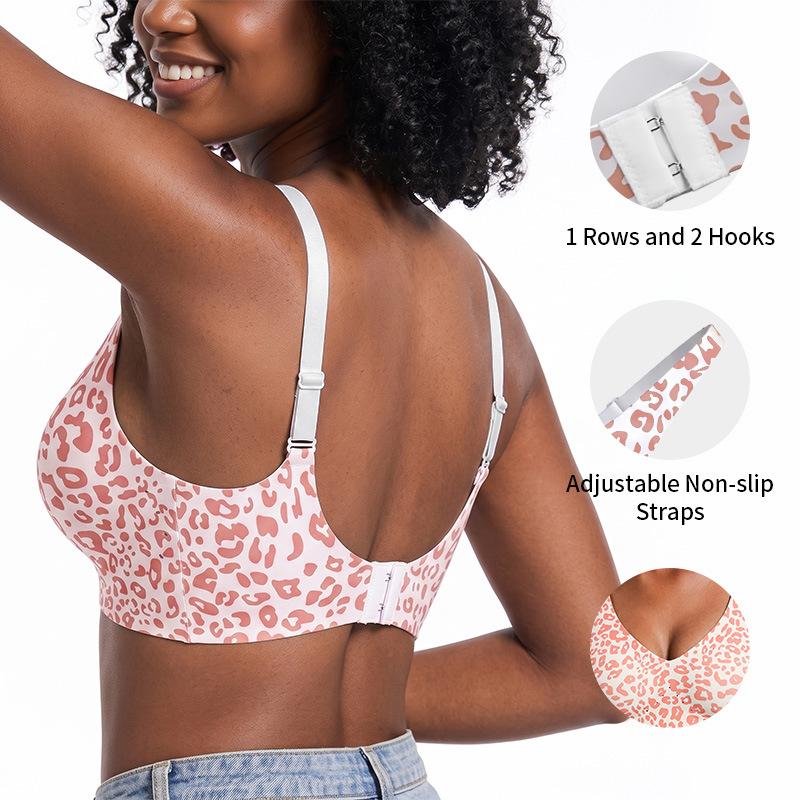 Women's Seamless Leopard Prints VNeck Bra Wireless Comfortable Breathable Support Padded PlusSize Sport GymYoga Loungewear Daily
