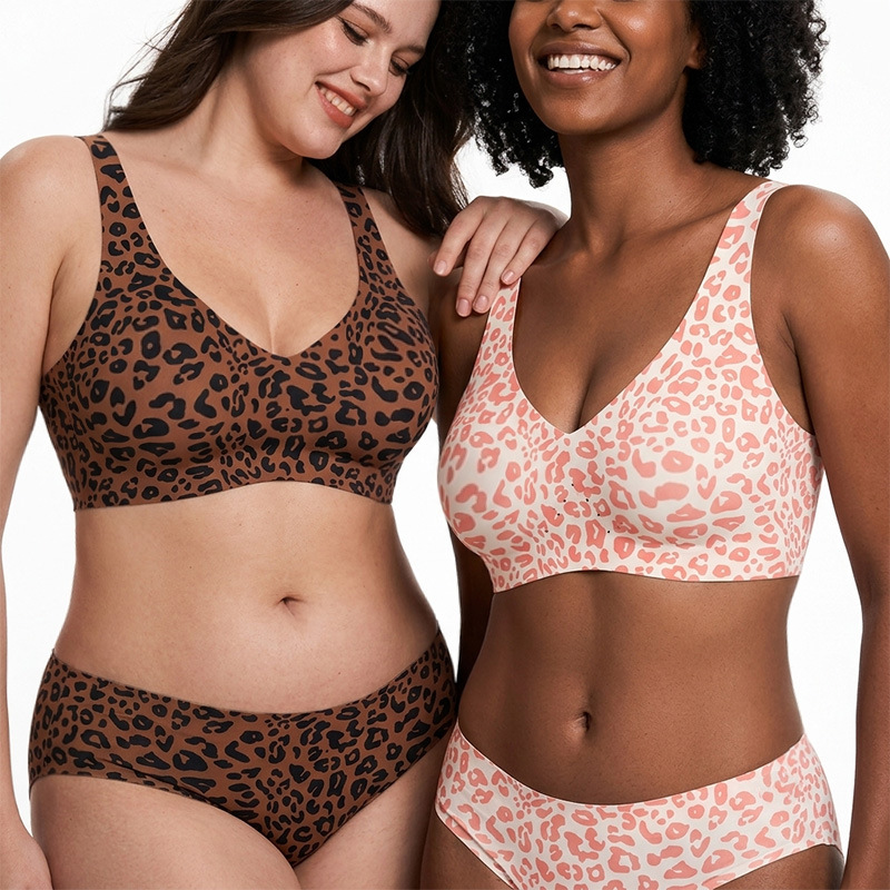 Women's Seamless Leopard Prints VNeck Bra Wireless Comfortable Breathable Support Padded PlusSize Sport GymYoga Loungewear Daily